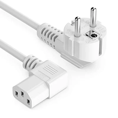 Abbildung von deleyCON 3,0m Kaltgerätekabel Netzkabel Stromkabel Schutzkontakt Stecker Typ F (CEE 7/4) 90 Gewinkelt auf C13 Buchse Rechts PC Computer Monitor Drucker Beamer Weiß
