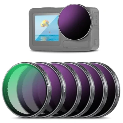 Abbildung von NEEWER ND Filter Set kompatibel mit DJI Osmo Action 3/4/5 Pro, 6er Pack ND8+ND16+ND32+ND64+ND1000+CPL Graufilter Actionkamera Zubehör, Mehrfach beschichtetes optisches HD Glas, FL A78
