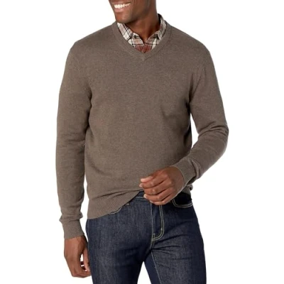 Abbildung von Amazon Essentials Herren Pullover mit V Ausschnitt (in Übergröße erhältlich), Braunheide, L