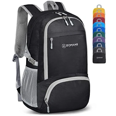 Abbildung von ZOMAKE Leicht Faltbarer Rucksack Packbare Backpacks 30L,Kleiner Faltbar Rucksäcke Wanderrucksack Wasserdicht für Damen Herren Outdoor Wandern(Schwarz)