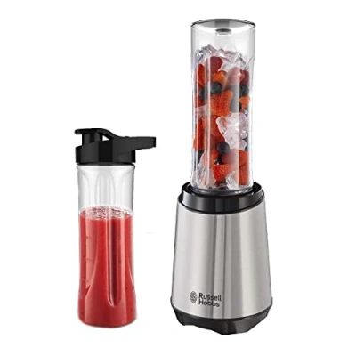 Abbildung von Russell Hobbs Mixer Standmixer &amp; Smoothie Maker to go [23.500 U/min Power Motor] inkl. 2x Mixbehälter 600ml (BPA frei, spülmaschinen bruchfest Deckel) Zerkleinerer, Edelstahl, 23470 56