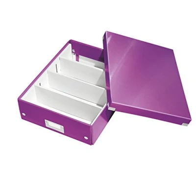 Abbildung von Leitz Click &amp; Store Aufbewahrungsbox mit Deckel Mittel Groß, Box Trennwänden für Zubehör im Büro oder Utensilien Haushalt, Transportbox aus 85 % recycelter Premium Hartpappe, Violett, 60580062