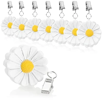 Abbildung von com four® 8X Tischdeckenbeschwerer wetterbeständige Tischtuchgewichte mit Klammer Tischtuchklammer in Blumen Design ca. 40 g (weiß Blumen)