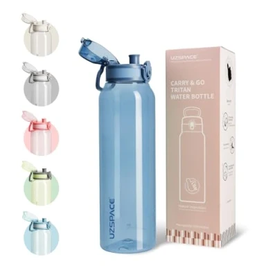 Abbildung von UZSPACE Trinkflasche 1 Liter Sport Wasserflasche, Outdoor Sportflasche für fahrrad gym fitness wandern, auslaufsicher Flasche, spülmaschinenfest, Ein klick Öffnung, kohlensäure geeignet