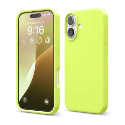 Abbildung von elago Premium Liquid Silikon Hülle Kompatibel mit iPhone 16 Hülle, Ganzkörper Handyhülle, Stoßfest, Schlanke Kratzfester weicher Mikrofaser Innenfutter, 6.1 Zoll (Neon Gelb)