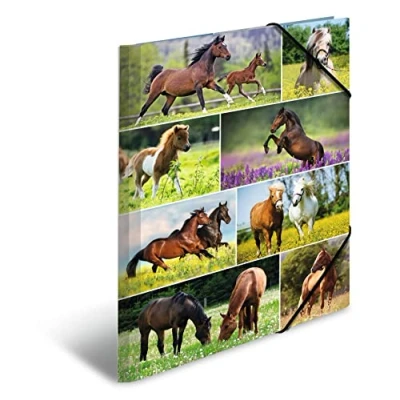 Abbildung von HERMA Sammelmappen A3 Pferde Set, 3 Stück, Kinder Eckspanner Mappen aus Pappe mit Tier Motiv, Gummizug, Innenklappen und Innendruck für Jungen Mädchen