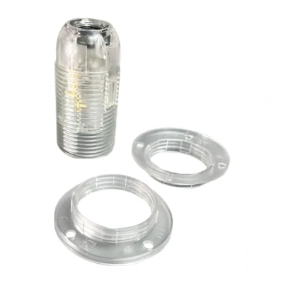 Abbildung von SET E14 Fassung transparent + 2x Schraubring, Gewinde M10x1 Thermoplast Schraubfassung für Glühlampe und LED