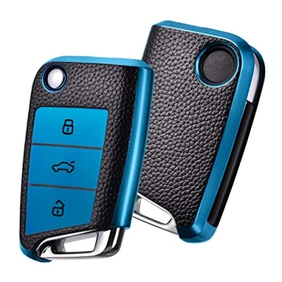 Abbildung von OATSBASF Autoschlüssel Hülle VW, VW Golf 7 Schlüsselhülle, Schlüsselbox Cover für Polo, Skoda, Tiguan, MK7 3 Tasten (P Blau)