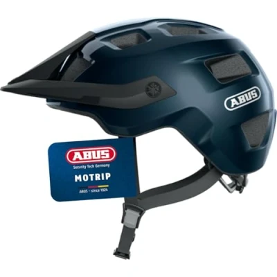 Abbildung von ABUS MTB Helm MoTrip robuster Fahrradhelm mit höhenverstellbarem Schirm für Mountainbiker individuelle Passform Unisex Blau Glänzend, M, M (54 58 cm)