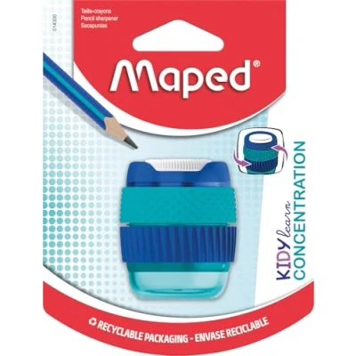 Abbildung von Maped KIDY LEARN CONCENTRATION Anspitzer 1 Loch mit großem Auffangbehälter weiche bewegliche Ringe CLEAN Funktion Verschluss für Sauberkeit