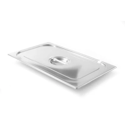Abbildung von HENDI Gastronorm Deckel mit Löffelaussparung, für Gastronormbehälter, Temperaturbeständig von 40 bis 300C, Heissluftöfen Chafing Dishes Bain Marie, Stapelbar, GN 1/1, 530x325 mm, Edelstahl