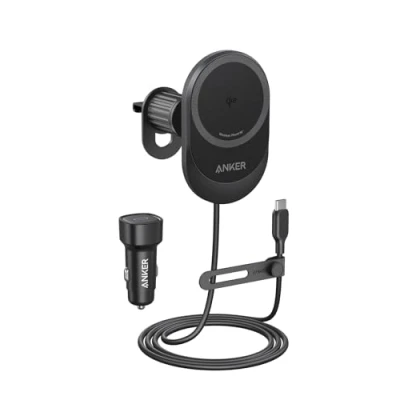 Abbildung von Anker MagGo 15W MagSafe Autohalterung, Handyhalterung Auto mit Ladefunktion, 360 verstellbare Winkel und Starke Magnete, Kabelloses Ladegerät für iPhone 16/15/14 Serie (inkl. Kabel Adapter)