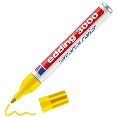Abbildung von edding 3000 Permanentmarker gelb 1 Stift Rund Spitze 1,5 3 mm schnell trocknender Permanent Marker wasserfest, wischfest für Karton, Kunststoff, Holz, Metall Universalmarker