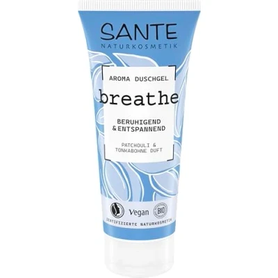 Abbildung von SANTE Naturkosmetik Aroma Duschgel Breathe, mit Patchouli &amp; Tonkabohne Duft, beruhigend entspannend, vegane ohne synthetische Duftstoffe, 200ml