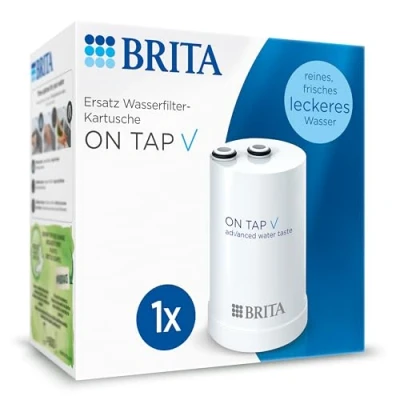 Abbildung von BRITA Filterkartusche ON TAP V für Wasserfilter den Wasserhahn (4 Monate) Ersatzkartusche reduziert kleine Partikel, Metalle &amp; geschmacksbeeinträchtigende Stoffe