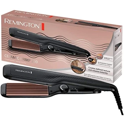 Abbildung von Remington Kreppeisen Zick Zack Wellen &amp; Volumen (37mm Stylingplatten, 150 220C für feines dickes Haar, antistatische Keramik Turmalin Beschichtung) Haarglätter / Glätteisen Lockenstab S3580