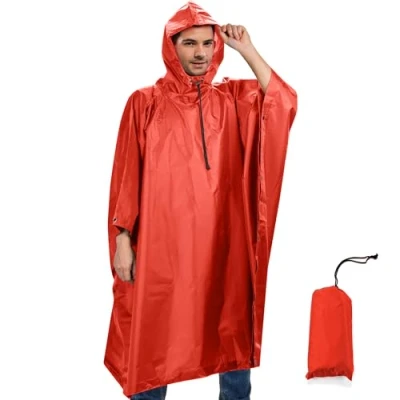 Abbildung von Sensong Regenponcho Wasserdicht Regencape mit Kapuze Multifunktionales Regenmantel Wiederverwendbar Regenkleidung Faltbare Ripstop Damen Herren für Wandern Camping Angeln Täglichen Gebrauch Orange