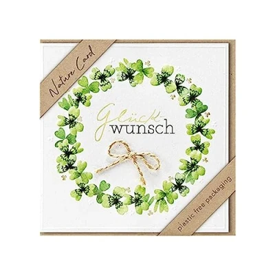 Abbildung von bsb Glückwunschkarte Kleeblattkranz Nature Card Nachhaltige Karten zum Geburtstag Glückwunschkarten mit Umschlag Geburtstagskarte Frauen &amp; Männer 15,5 x cm