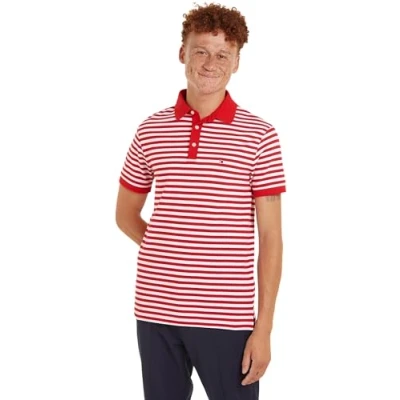 Abbildung von Tommy Hilfiger Herren Poloshirt Kurzarm 1985 Slim Fit, Mehrfarbig (Primary Red / White), S