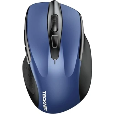Abbildung von TECKNET Bluetooth Maus, Wiederaufladbare kabellose Maus (DREI Modi: BT 5.0/3.0 + 2,4 G), 4800 DPI, Ergonomische leise für Laptops, Mac OS, Android, Windows, Blau