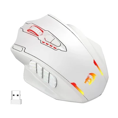 Abbildung von Redragon M913 kabellose Gaming Maus, 16.000 DPI kabelgebundene/kabellose RGB Gamer Maus mit 16 programmierbaren Tasten, 45 Stunden Akku und professionellem Sensor, 12 seitliche MMO Weiß