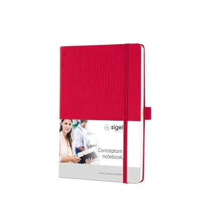 Abbildung von SIGEL CO654 Premium Notizbuch kariert, A5, Hardcover, rot, aus nachhaltigem Papier Conceptum mit Seitenzahlen, Inhaltsverzeichnis, Stiftschlaufe, Falttasche