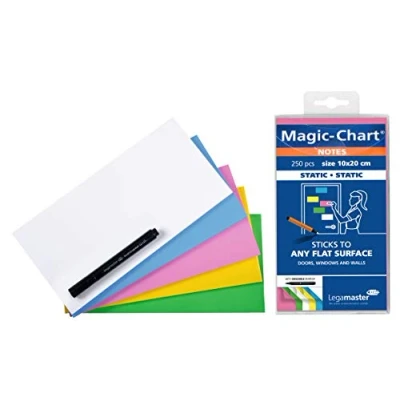 Abbildung von Legamaster Magic Chart Notes statisch selbsthaftend weiß 10x20cm abwischbar und wiederbeschreibbar inkl. 1 Boardmarker 250 Folien