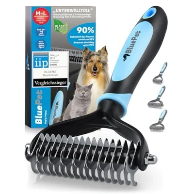 Abbildung von BluePet UnterwollToll Hundebürste &amp; Katzenbürste für langhaar Unterwollkamm entfernt Unterwolle Verfilzungen Massageffekt Deckhaarschutz Fellbürste