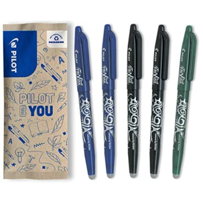 Abbildung von PILOT FriXion Ball 0.7 Set 5 Stück 2x Blau/Schwarz, 1x Grün Radierbare Tintenroller 0,4mm Strichstärke, angenehme Schreibführung zum Schreibenlernen, thermosensitive Tinte, austauschbare Mine