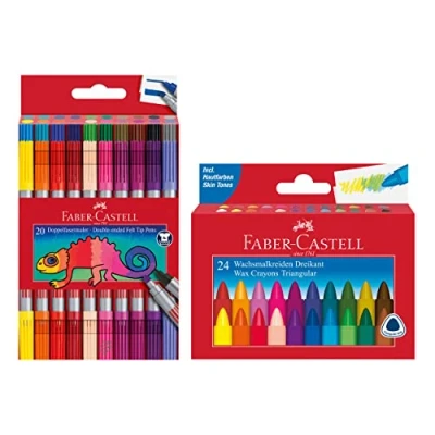 Abbildung von FABER CASTELL 205030 School Set mit 24er Etui Wachsmalstifte und 20er Doppelfasermaler
