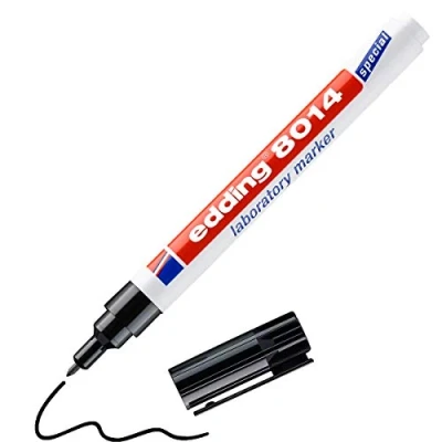 Abbildung von edding 8014 Labormarker schwarz 1 Stift Rundspitze mm ideal zum Beschriften von glatten und transparenten Oberflächen (z.B. Reaktionsgläsern, Laborgeräte, Etiketten)