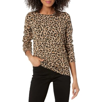 Abbildung von Amazon Essentials Damen Leichter, Langärmeliger Pullover Mit Rundhalsausschnitt (Erhältlich in Übergröße), Kamelbraun Gepard, L