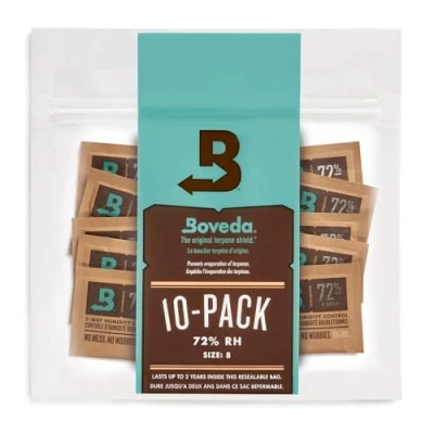 Abbildung von Boveda für Zigarren/Tabak 2 Wege Feuchtigkeitsregulierung mit 72 % relativer Feuchtigkeit Größe 8 bis zu 5 Zigarren patentierte Technologie Humidore wiederverschließbare Verpackung 10 Stück
