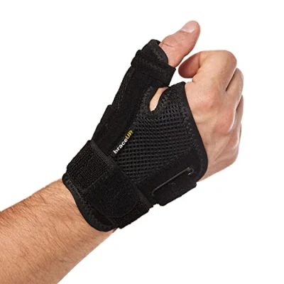 Abbildung von BraceUP Daumenbandage Links und Rechts Daumenschiene, Daumenorthese, Orthese Daumensattelgelenk für Männer Frauen (Schwarz), Arthritis
