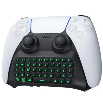 Abbildung von TiMOVO Grün Hinterlicht Tastatur für PS5 Controller, Kabellos Bluetooth Chatpad Playstation 5 Mini Game Keyboard mit Lautsprecher &amp; 3,5 mm Audiobuchse Messaging Livechat, Schwarz