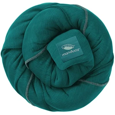 Abbildung von manduca Sling elastisches Babytragetuch für Neugeborene ab 3,5 kg und Babys bis 15 stabiles Tragetuch aus weichem Jersey Strickstoff 100% Baumwolle (Bio) Einheitsgröße, teal