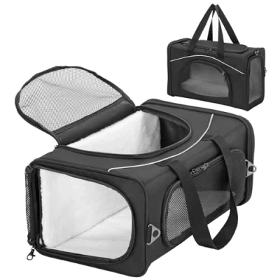 Abbildung von Petsfit Transporttasche Katze &amp; Hundetasche Flugzeug Flugtasche für Hunde Transportbox Flugtaugliche Haustiertasche Sicherer Transport in Auto, und Bahn, M/Schwarz