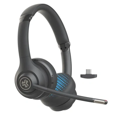 Abbildung von JLab Go Work 2nd Gen Headset mit Mikrofon Bluetooth &amp; USB C Dongle, 55+ Std. Akku, On Ear Wireless und Multipoint, kabellos oder Kabel, für PC, Handy, Büro