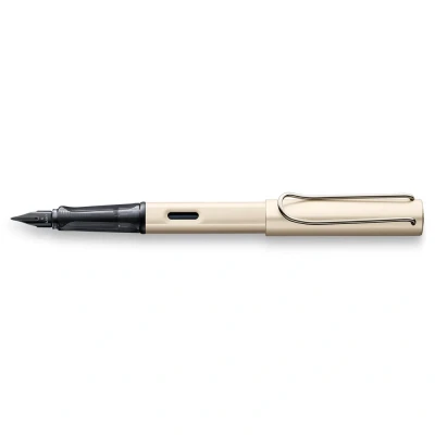 Abbildung von LAMY Lx edler Füllhalter 058 aus leichtem Aluminium in der Farbe palladium mit Edelmetallveredelung und schwarz glänzender PVD Stahlfeder, inkl. Tintenpatrone T 10 blau Geschenkverpackung