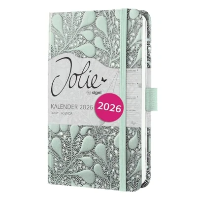 Abbildung von SIGEL J6360 Wochenkalender 2026 ca. A6, schwarz, grün, Hardcover, Gummiband, Stiftschlaufe, Einstecktasche, 174 Seiten, vegan, aus nachhaltigem Papier, Terminplaner Kalenderbuch Jolie