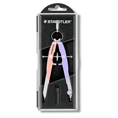 Abbildung von STAEDTLER Mars Comfort 556 Zirkel, hohe Qualität mit Spindelführung Mitteltriebspindel, exakt und präzise, pastell pink lavendel, stabiles Etui Klappdeckel, 00 PA2
