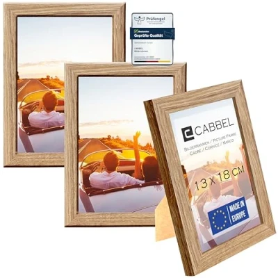 Abbildung von CABBEL 3er Set Bilderrahmen 13x18 MDF Holz Rahmen mit bruchsicherem Acrylglas in Eiche