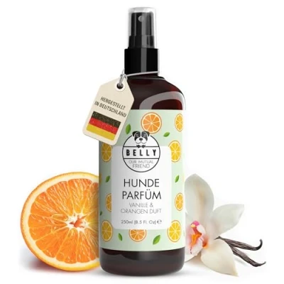 Abbildung von Belly Parfüm für Hund &amp; Welpe 250ml Vanille Orange Aroma Neutralisiert schlechte Gerüche pH neutral Hundeparfüm Deodorant Hunde, Welpenparfüm
