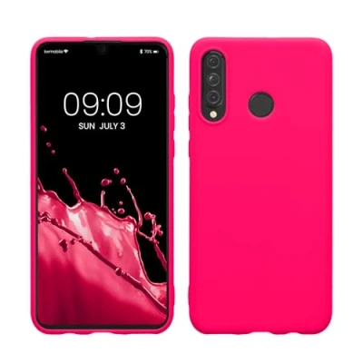 Abbildung von kwmobile Hülle kompatibel mit Huawei P30 Lite weiches TPU Silikon Case Cover geeignet für kabelloses Laden Neon Pink