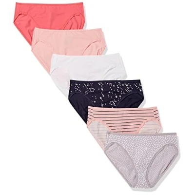Abbildung von Amazon Essentials Damen Slip Aus Baumwolle Mit Hohem Beinausschnitt (In Übergröße Erhältlich), Atmungsaktiv, 6er Pack, Mehrfarbig/Punkte/Sterne/Streifen, 42