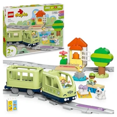 Abbildung von LEGO DUPLO Town Interaktive Abenteuer Eisenbahn, Spielset mit Lichtern und Geräuschen für Rollenspiele, lässt Kleinkinder ab 2 Jahren Bahnstrecken Bauen, Lernspielzeug Vorschulkinder 10427