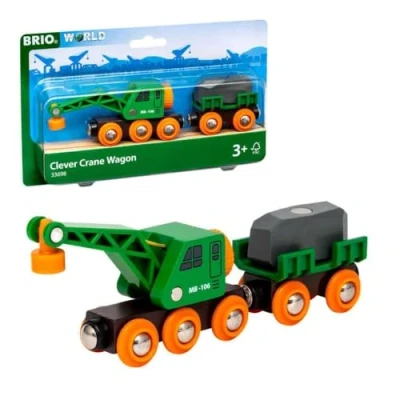 Abbildung von BRIO 33698 Grüner Kranwagen mit Anhänger und Fracht