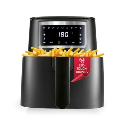 Abbildung von GOURMETmaxx Heißluftfritteuse 4 L Airfryer Fritteuse mit Touchscreen, 9 Funktionen &amp; 8 Programmen Minibackofen fast ohne Öl braten Zubehör spülmaschinengeeignet