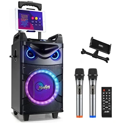 Abbildung von Moukey Karaoke Maschine, Große Anlage mit 26cm Woofer &amp; 8cm Tweeter 2 Mikrofonen, Wiederaufladbarer Bluetooth Lautsprecher Lichteffekt Tablettenhalter TWS/Rec/AUX/USB/TF/FM für Party