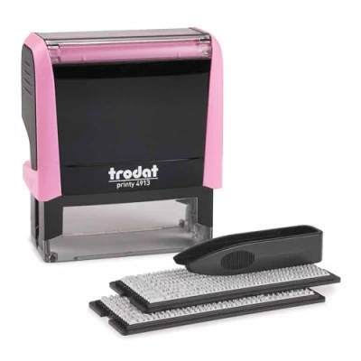 Abbildung von Trodat 4913 Printy Textstempel Typomatic, Stempelset zum Selbersetzen, Kissen, Pastell Rosa